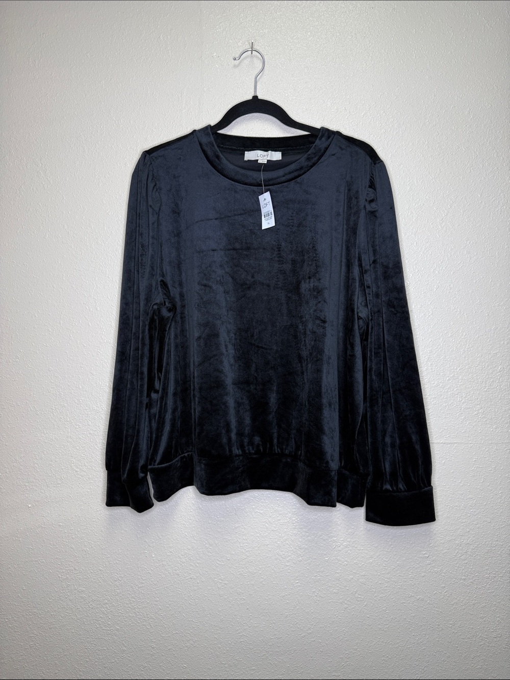 LOFT Black Velvet Long-Sleeve Pullover